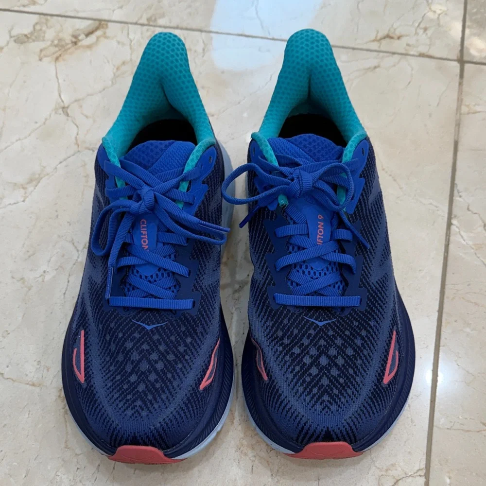 Hoka Navy and Aqua Running Shoes - Picture 1 of 6